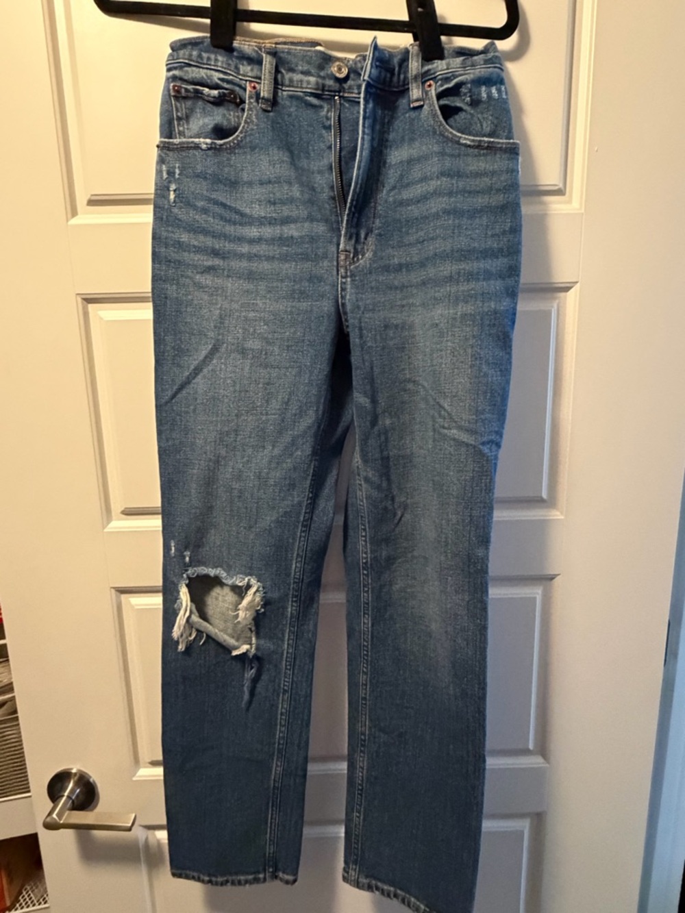 Abercrombie & Fitch Medium Blue Straight-Leg Distressed Jeans